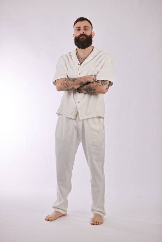 Marrakech pant in white, 100% cotton, breathable and stylish.